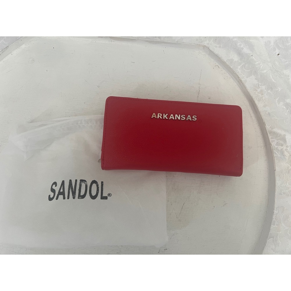 Sandol Arkansas Razorbacks Red Pebbled Faux Leather Bifold Clutch Wallet New